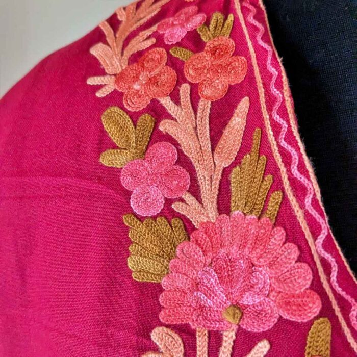 Maroon Sarposh Kashmiri Kaftan Set with Aari Embroidery - Image 2