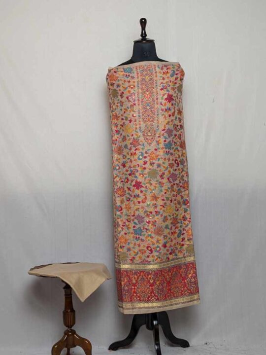 Premium Creamish Kani Weaving 3Pc Suit