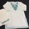 White Mehru Kashmiri Kids Girls Kurta With Trousers with Green Aari Embroidery (6-7Y)