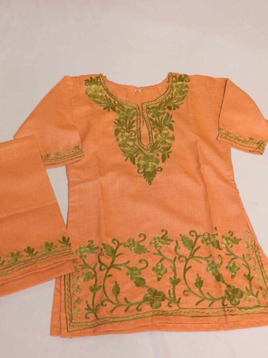 Zubin Peach Girls Dress for Summer: Kurta Set With Trousers (2-3Y)