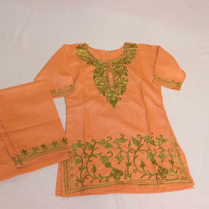 Zubin Peach Girls Dress for Summer: Kurta Set With Trousers (2-3Y)