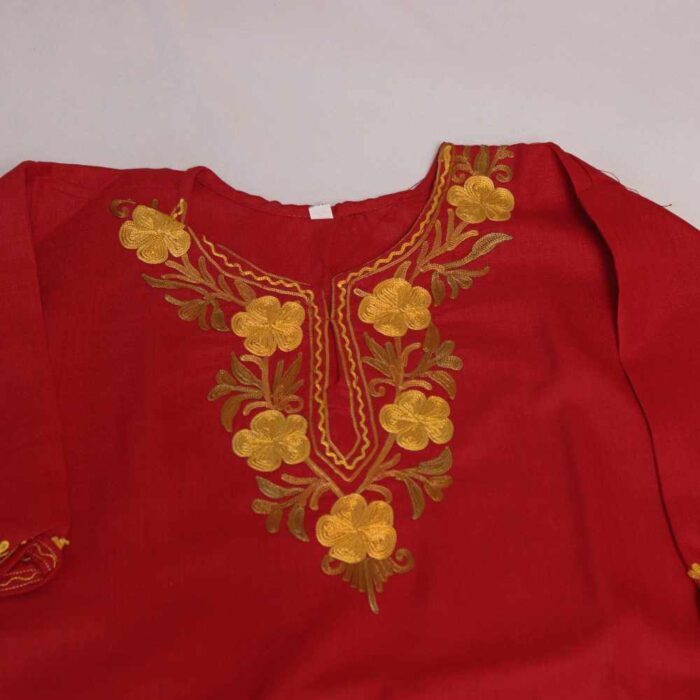 Sara Begum Maroon Kashmiri Kids Girls Dress for Summer: Kurta With Trousers (3-4 Y) - Image 3