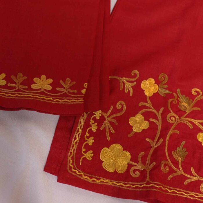 Sara Begum Maroon Kashmiri Kids Girls Dress for Summer: Kurta With Trousers (3-4 Y) - Image 2