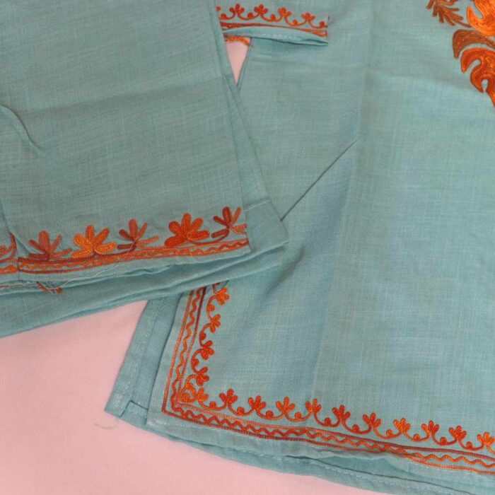 Blue Mehr Kashmiri Kids Girls Kurta With Trousers with Aari Embroidery (3-4Y) - Image 2