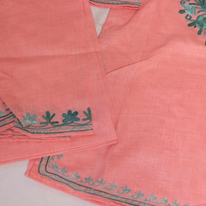 Light Pink Mehr Kashmiri Kids Girls Kurta With Trousers with Aari Embroidery (3-4Y) - Image 2