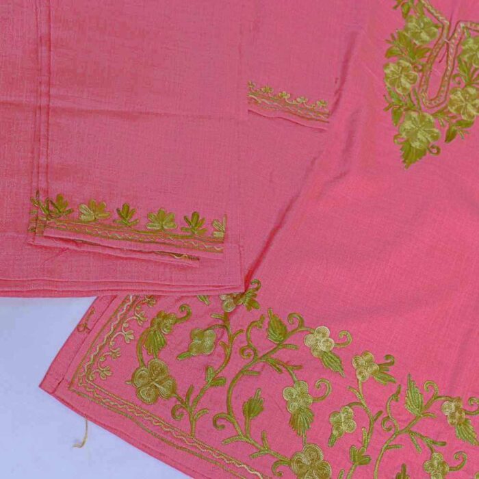 Pink Daman Work Zubin Kashmiri Girls Dress for Summer: Kurta Set With Trousers (4-5Y) - Image 2