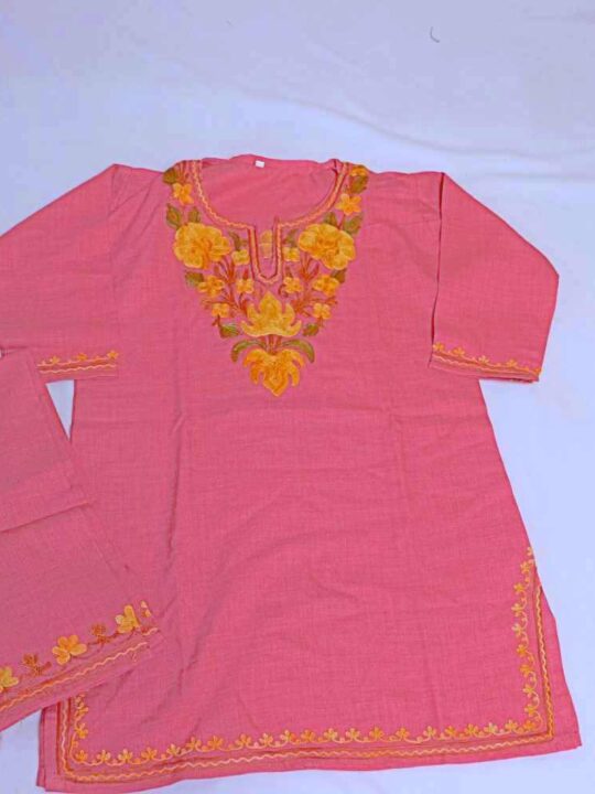 Pink Girls Zubeda Dress for Summer: Kurti Set With Trousers (5-6Y)