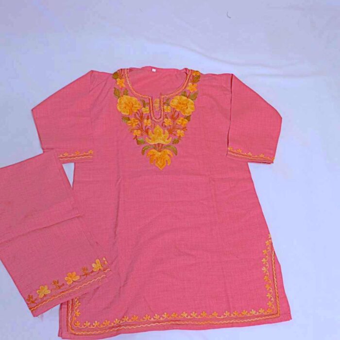 Pink Girls Zubeda Dress for Summer: Kurti Set With Trousers (5-6Y)