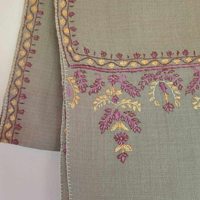 Tajdaar Woolen Kashmiri Muffler With Yellow Pink Hand Sozni Embroidery - Image 2