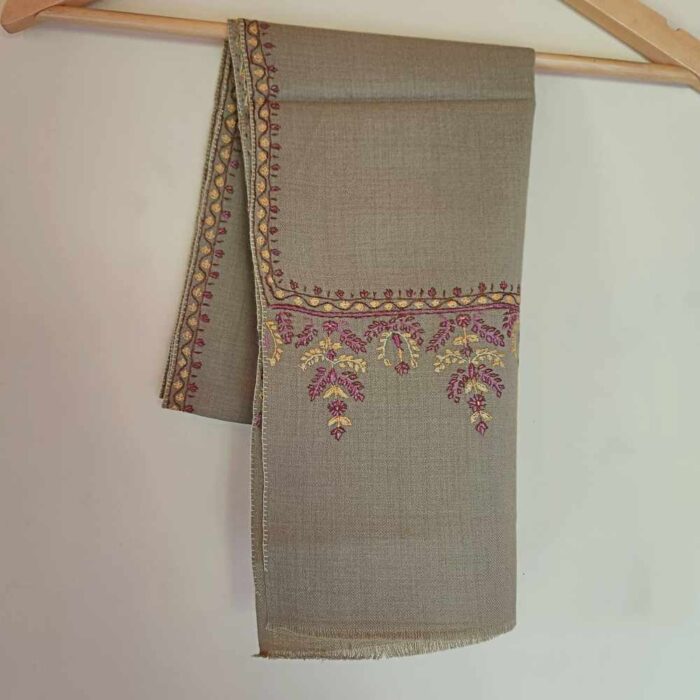 Tajdaar Woolen Kashmiri Muffler With Yellow Pink Hand Sozni Embroidery