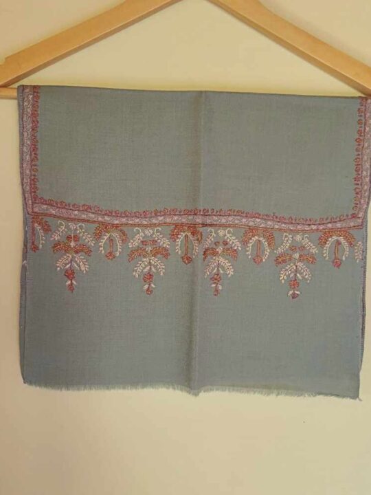 Humayun Grey Woolen Kashmiri Muffler With Hand Sozni Embroidery