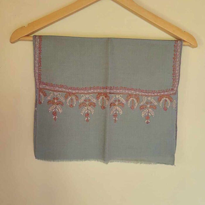 Humayun Grey Woolen Kashmiri Muffler With Hand Sozni Embroidery