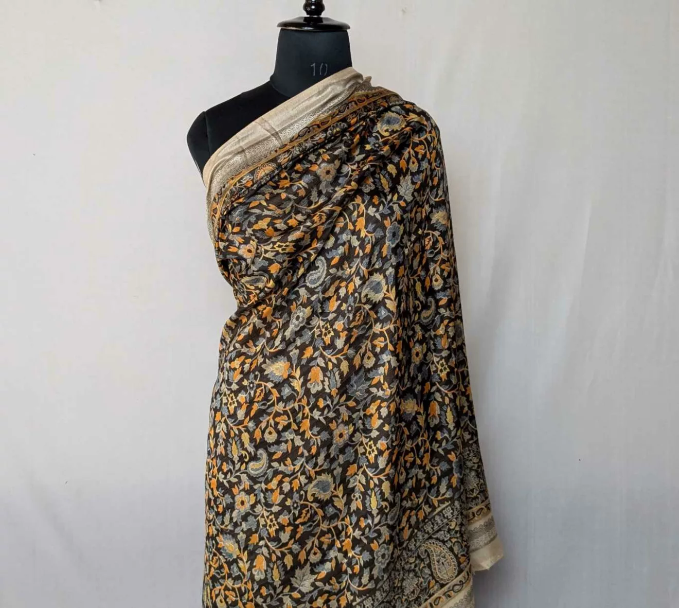 Brown Noorjahan Kani Print Saree