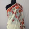 Bahara Light Yelloww Georgette Saree With Kashmiri Aari Embroidery