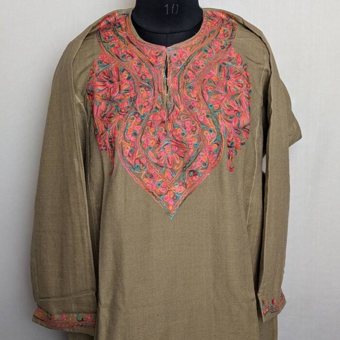 Kashmiri Latest Pheran Online - Beige Cashmilon with Aari Work
