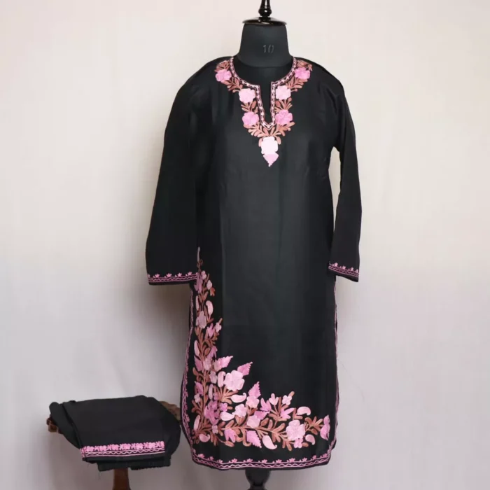 Black Kashmiri Cotton Aari Kashmiri Salwar Kameez Co-ord Set