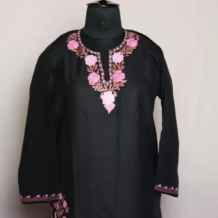 Black Kashmiri Cotton Aari Kashmiri Salwar Kameez Co-ord Set - Image 2