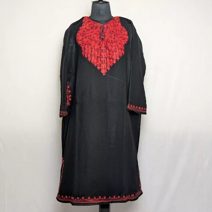 Kashmiri Latest Pheran Online - Black Harud Cashmilon with Aari Work - Image 2