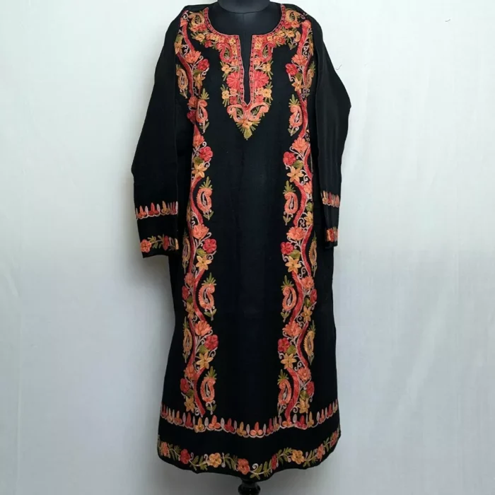 Black Raffal Pheran & Stole with Aari Embroidery - Image 3