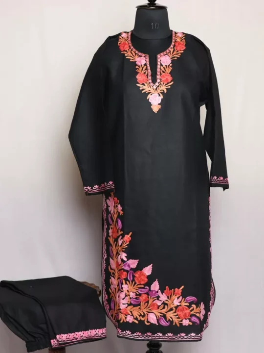 Black Miri Cotton Aari Kashmiri Co-ord Set