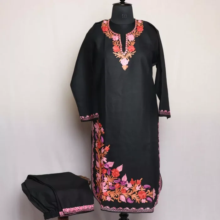 Black Miri Cotton Aari Kashmiri Co-ord Set