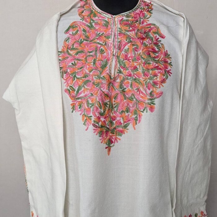 Kashmiri White Safed Pheran with Aari Work