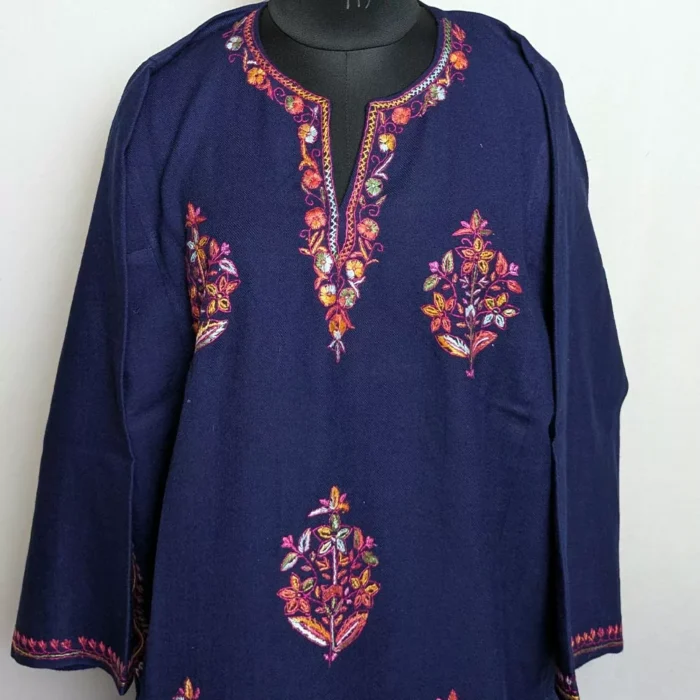 Buy Phiran Online - Dark Blue Raffal with Hand Sozni Embroidery - Image 2