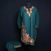 Dark Green Naaz Cotton Aari Kashmiri Co-ord Set
