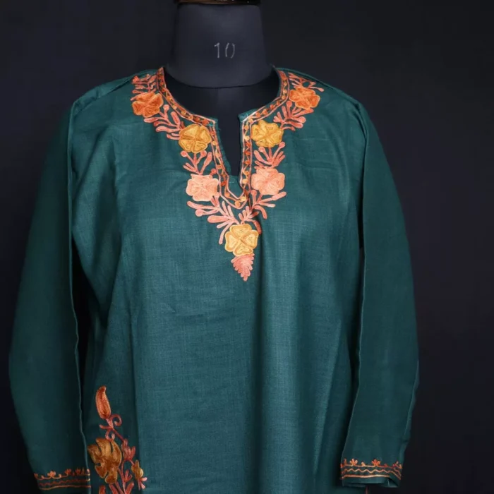 Dark Green Naaz Cotton Aari Kashmiri Co-ord Set - Image 2