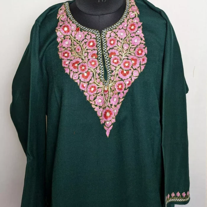 Dark Green Pheran for Women | Latest Pheran Design for Female | Kashmiri Raffal Sozni Handwork