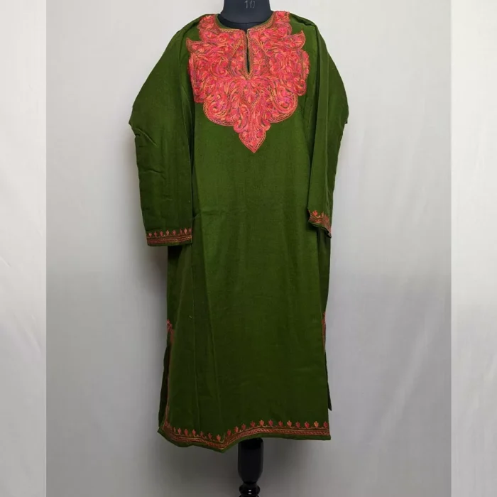 Kashmiri Pheran Green Cashmilon with Aari Work - Image 2