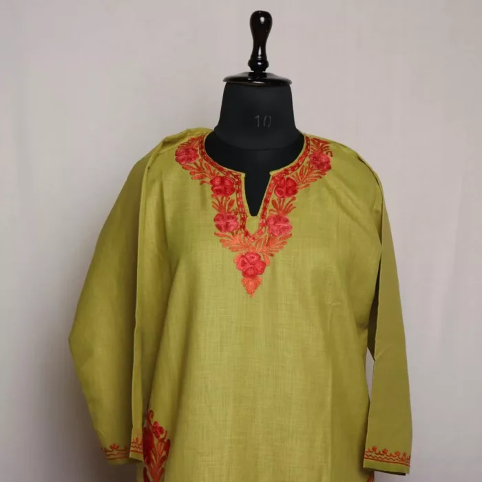 Green Cotton Aari Kashmiri Co-ord Set - Image 2