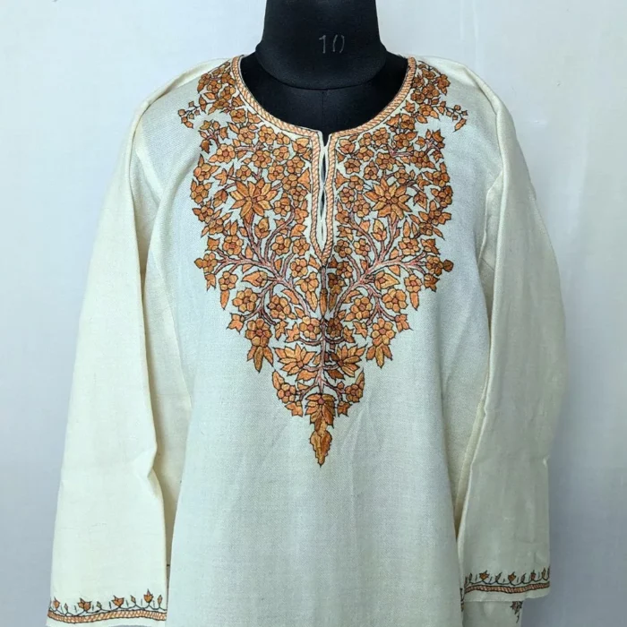 White Phiran for Women | Latest Phiran Design for Female | Kashmiri Raffal Sozni Handwork