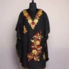 Black Floral Short Kashmiri Kaftan – Aari Embroidered Crush Cotton