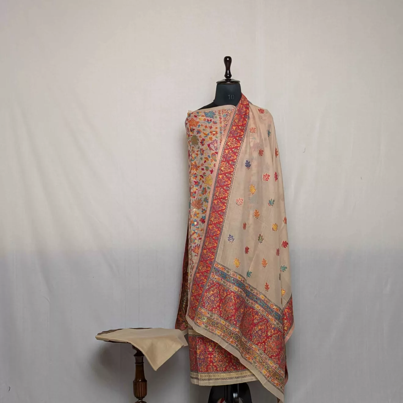Premium Creamish Kani Weaving 3Pc Suit - Image 3