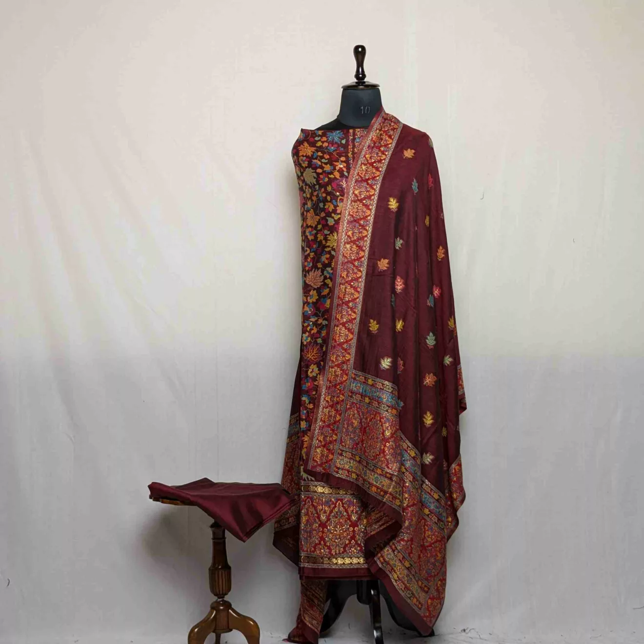 Premium Maroon Kani Weaving 3Pc Suit