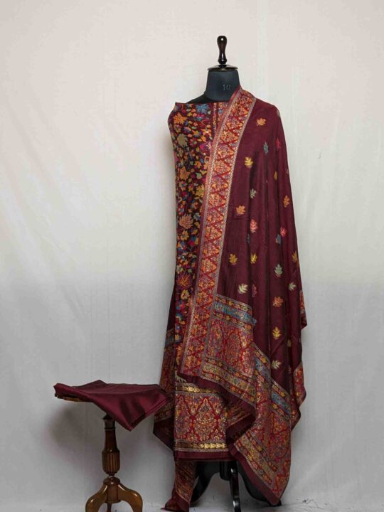 Premium Maroon Kani Weaving 3Pc Suit