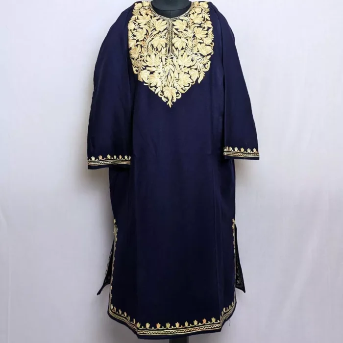 Kashmiri Dark Blue Cashmilon Latest Pheran with Aari Work - Image 2