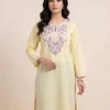 Yellow Floral Summer Kashmiri Kurta with Aari Embroidery