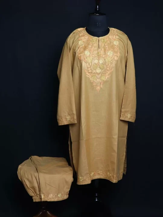 Mustard Cotton Aari Kashmiri Co-ord Set
