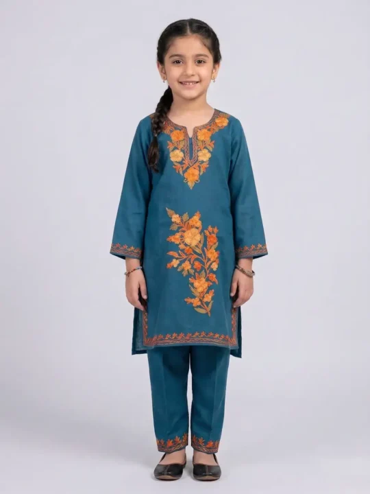 Blue Zubin Girls Dress for Summer: Kurta Set With Trousers (6-7 Years)