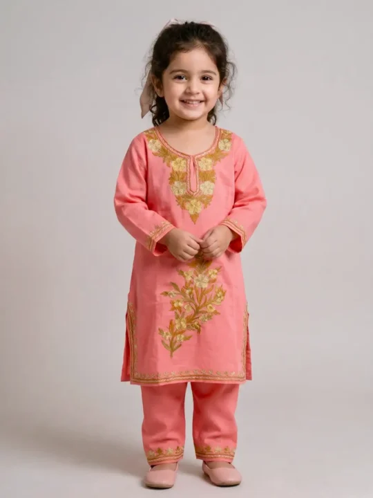 Zubeda Pink Girls Dress for Summer: Kurti Set With Trousers (2-3 Years)