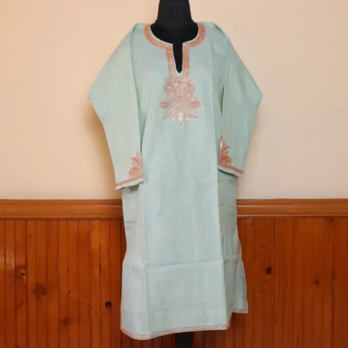 Green Summer Pheran - Cotton With Tilla Embroidery