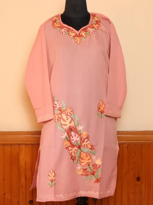 Pastel Pink Summer Kashmiri Kurta with Aari Embroidery