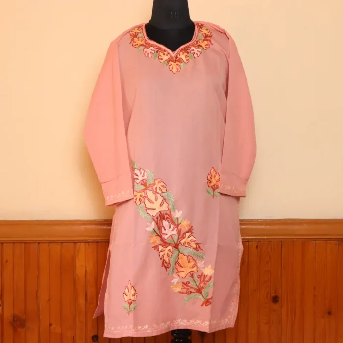 Pastel Pink Summer Kashmiri Kurta with Aari Embroidery