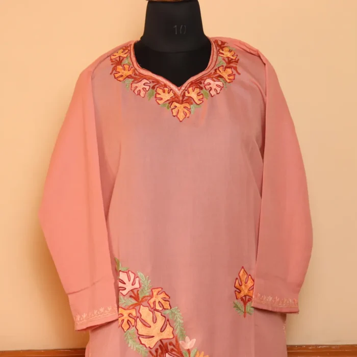 Pastel Pink Summer Kashmiri Kurta with Aari Embroidery - Image 2
