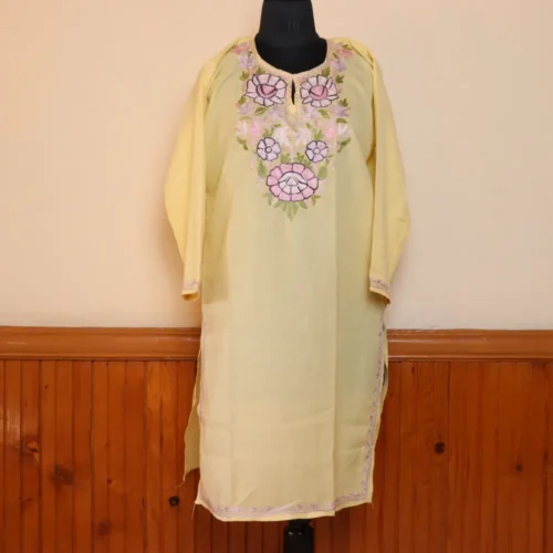 Yellow Floral Summer Kashmiri Kurta with Aari Embroidery