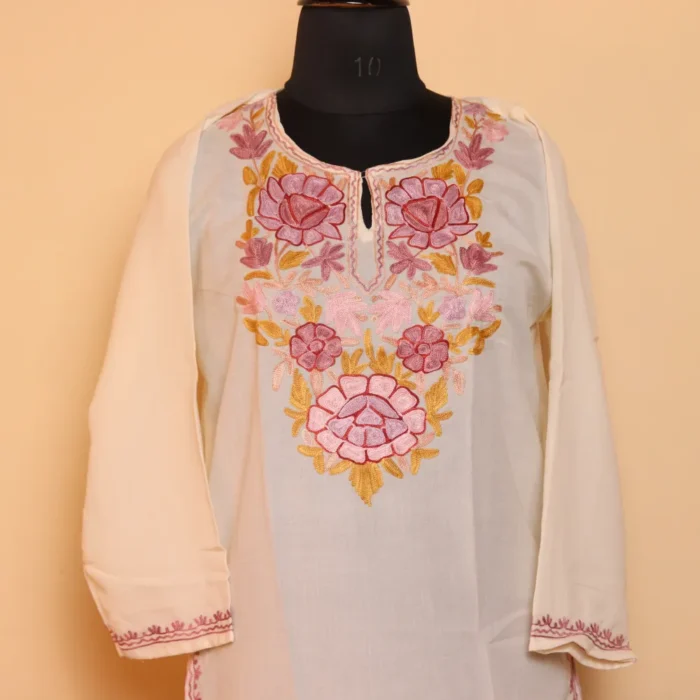 White Nosh Summer Kurta with Aari Embroidery - Image 2