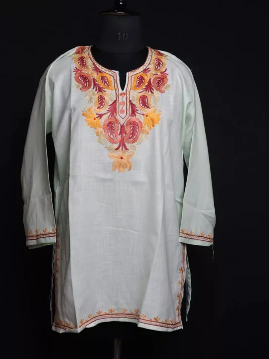 Kashmiri Summer Kurti - Light Color Short Cotton with Aari Embroidery