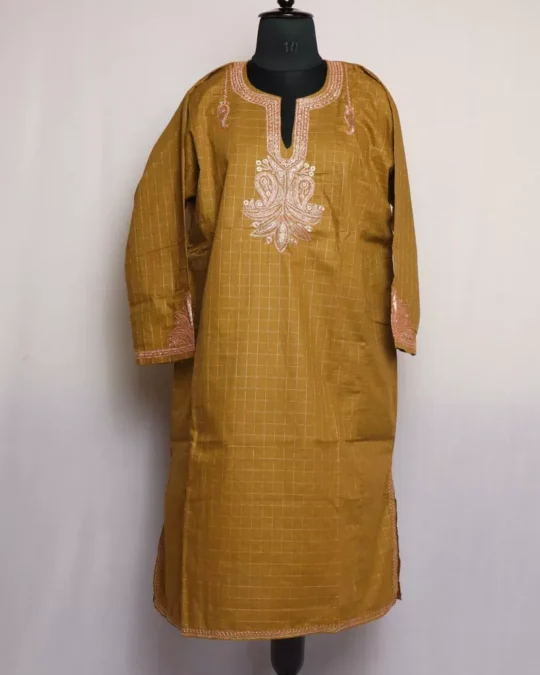 Mendi Green Summer Pheran - Cotton With Tilla Embroidery